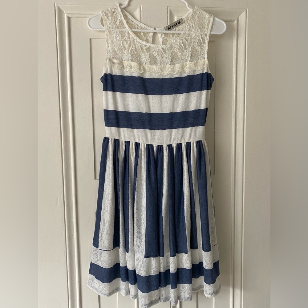Striped Lace Dress in Blue and White